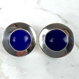 Sterling Silver Lapis Lazuli Earrings Modern Round Post